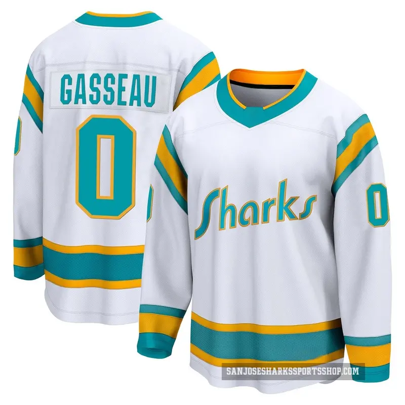 Men's Andre Gasseau San Jose Sharks ＃0 Breakaway White Special Edition 2.0 Jersey