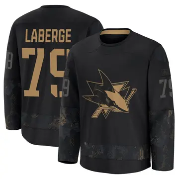 Men's Samuel Laberge San Jose Sharks ＃79 Premium Black 2024 Military Appreciation Practice Jersey