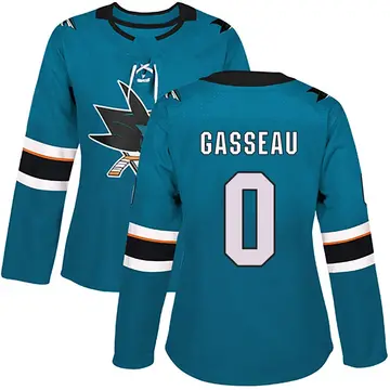 Women's Andre Gasseau San Jose Sharks ＃0 Authentic Teal Home Jersey