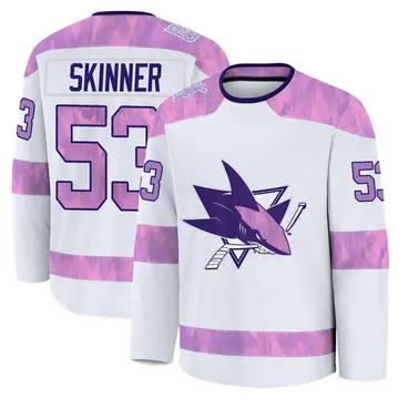 Youth Jeff Skinner San Jose Sharks ＃53 Premium White 2024 Hockey Fights Cancer Practice Jersey