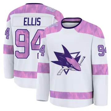 Youth Ryan Ellis San Jose Sharks ＃94 Premium White 2024 Hockey Fights Cancer Practice Jersey